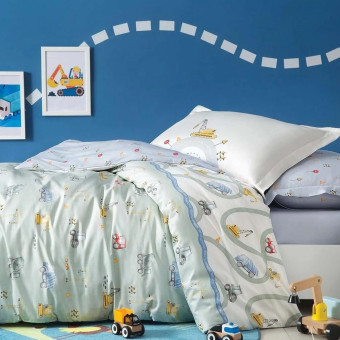 Детский постельный комплект Single Size (160x220 см) YATAS BEDDING "BUSY TRUCKS" EH62442